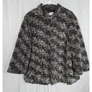 Alfred Dunner Dark Faux Fur One Button Lined Jacket Shawl Vibe Pockets 16